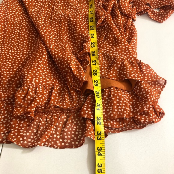 NWT Sugar lips Burnt orange white polka dot wrap dress size xs - Picture 14 of 14